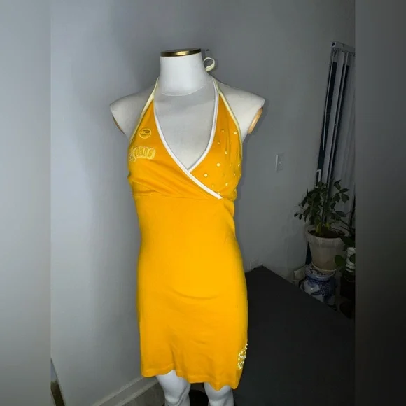 Y2k Pepe Jeans Yellow Halter Dress - Picture 2 of 14